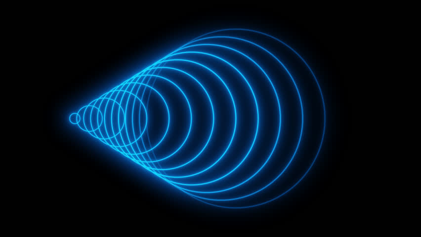 Radio wave signal. Colors award background waves animation come from center. Bright neon lights motion for glamour concept. Neon Wave 4K Animation. Neon circle radio waves. Alpha Channel.