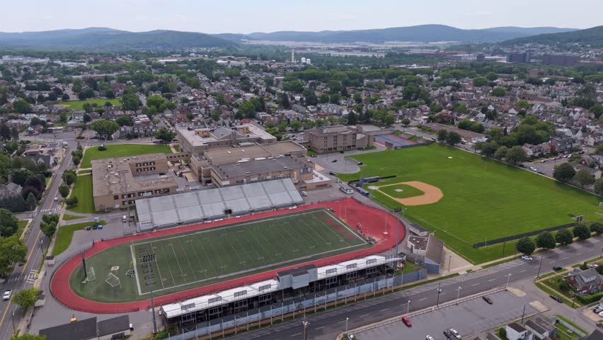 BASD Stadium And Softball Field At Liberty High School In Bethlehem, Pennsylvania, USA. - aerial shot