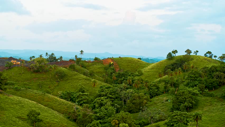 Dominican Republic mountain hills in the morning light. Panorama of beautiful nature in Latin America. Amazing mountain landscape. World of beauty. Concept of freshness of nature.