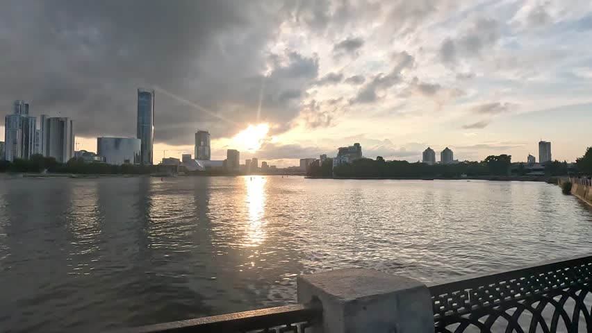 panorama of the city pond in Yekaterinburg in autumn