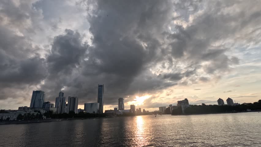 panorama of the city pond in Yekaterinburg in autumn