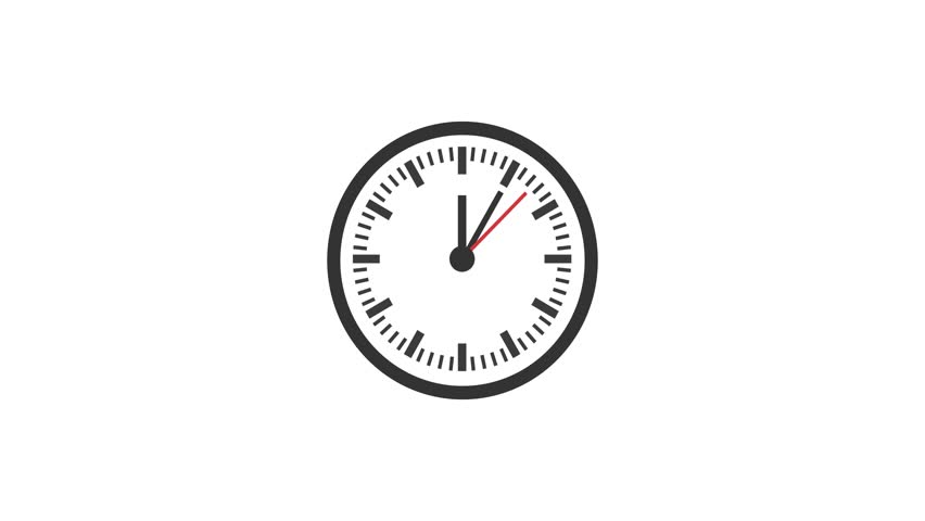 Short animated video of a black wall clock rotating for 5 minutes