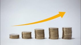 Making money. Coins stacked in increasing order with an upward arrow symbolizing growth, finance, and success. - Powered by Shutterstock - Get 15% off with code: PIKWIZARD15