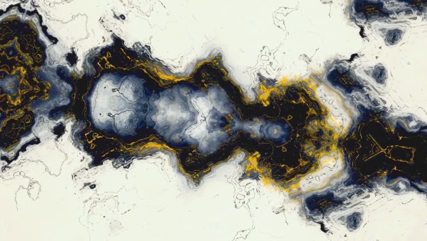 Abstract ink-like shapes pulse over a white background, evoking a modern Rorschach aesthetic with aged textures and luxurious visual rhythm.