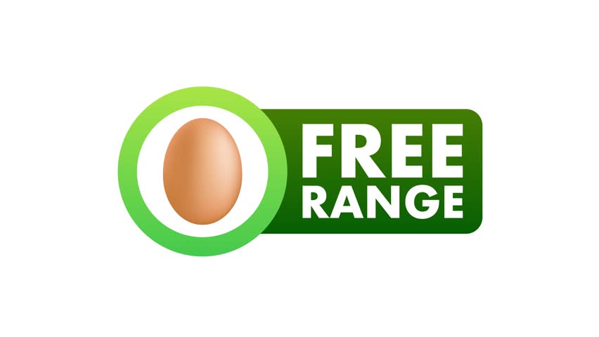 Free range eggs logo animation on white and blue background