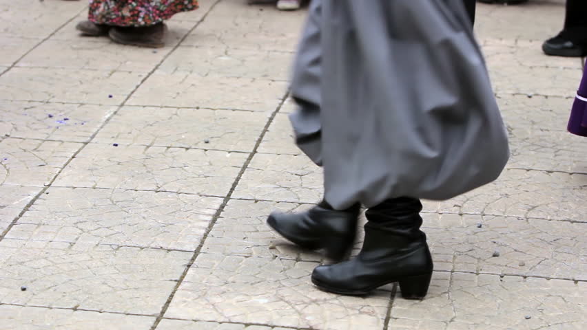 Boy Performing Traditional Zapateo in Gaucho Outfit - Low Angle View