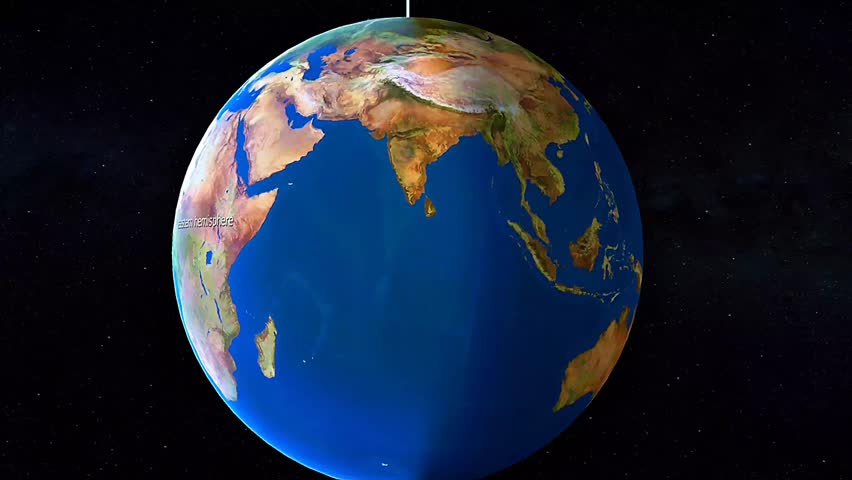 3D animation showing Earth’s prime meridian dividing east and west hemispheres with global longitude lines.
