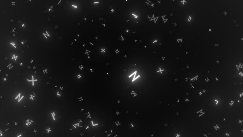 Flying abstract runic symbols. Magic, mystical background. Seamless loop