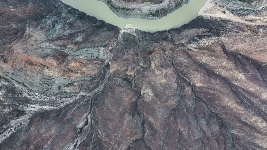 Yunnan, China - 16th June 2025 - Aerial view of Jinsha River Big turn in Diqing county