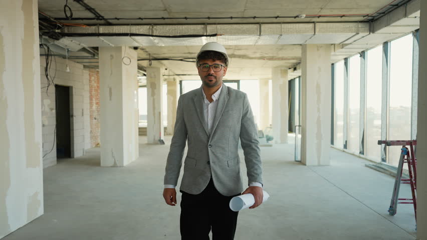 Architect walking through building under construction