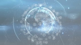 Yoga couple lifting arms to cradle pulsing globe in health tech mirroring expanding data nodes. Wellness, tranquility, harmony, technology, mindfulness, landscape, serenity - Powered by Shutterstock - Get 15% off with code: PIKWIZARD15