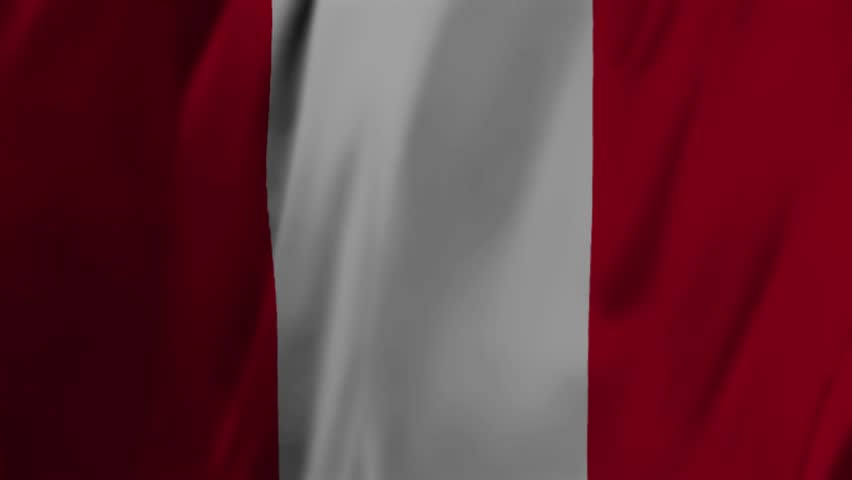 Waving flag of Peru with red white red stripes and coat of arms suitable for South American contexts