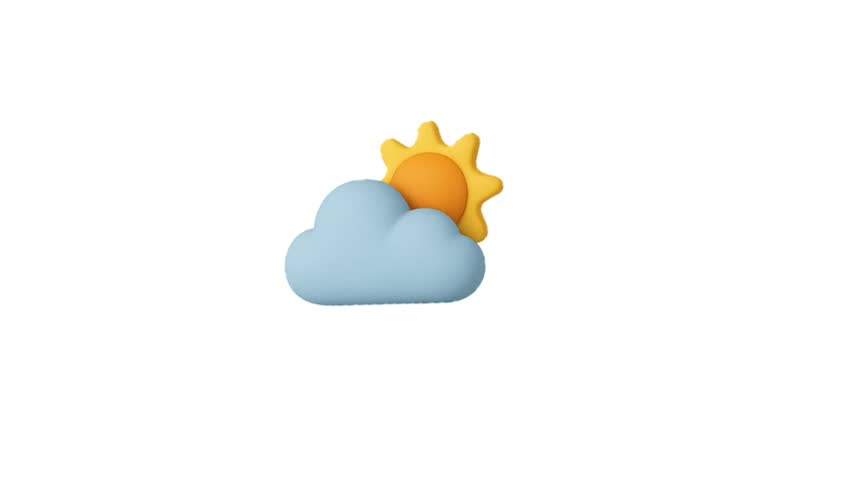 3D Cartoon Weather Forecast Icon of Sun Behind Cloud