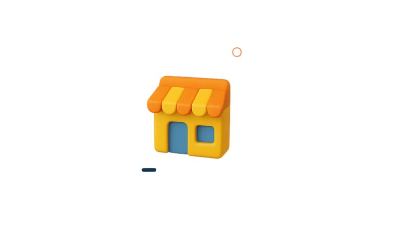 Animated Yellow Store Icon Rotating on White Background