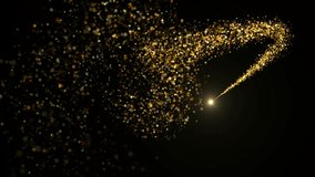 A radiant comet streaks across a dark backdrop, composed of numerous glistening golden particles, creating a stunning visual. - Powered by Shutterstock - Get 15% off with code: PIKWIZARD15