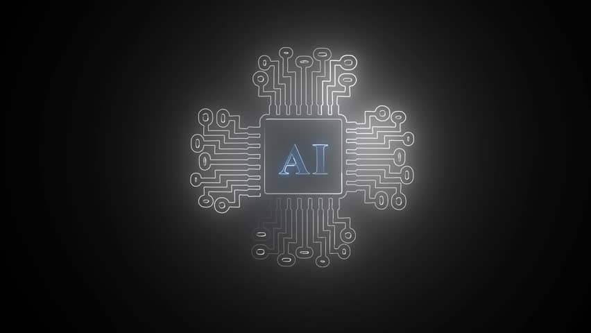 "AI Microchip Animation with White Glowing Circuit – Futuristic Neural Interface 4K"