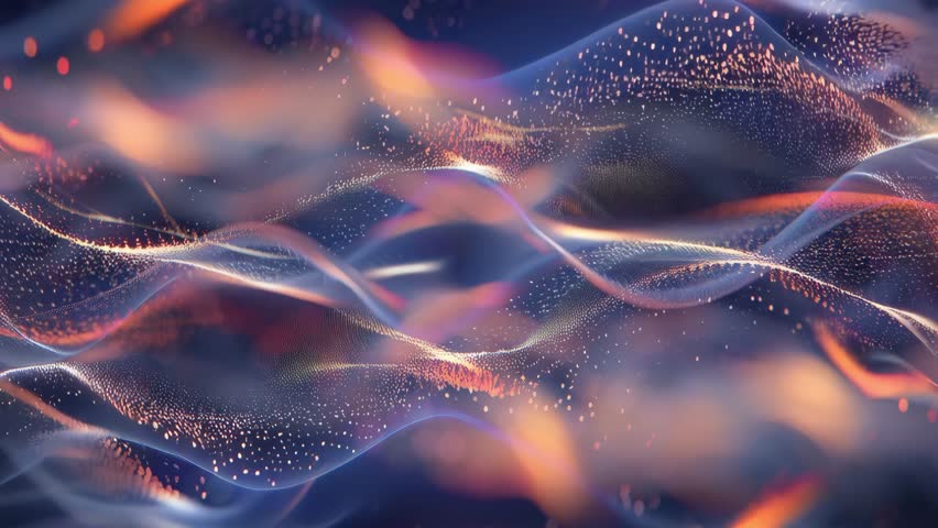 Ethereal pastel particle wave background in 4K, seamless dreamy animation with soft motion, light bokeh, and flowing abstract textures. Ideal for meditation, VJ loops, and ambient design.