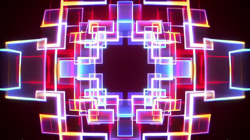 Futuristic neon voxel tunnel loop with vibrant colors and kaleidoscopic movement. Seamless 4K cyberpunk animation ideal for VJ sets, electronic music backdrops, and ambient motion design visuals.