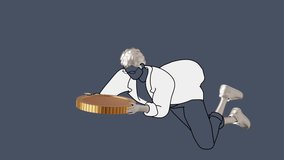 Animated illustration of businessman flying forward holding golden coin symbolizing financial success, economic growth, business investment, digital currency and fast corporate achievement concept. - Powered by Shutterstock - Get 15% off with code: PIKWIZARD15