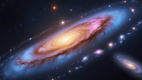 A stunning image of a spiral galaxy with a glowing core and bluish-pink spiral arms, set against the dark, star-filled background of deep space. 4k - Powered by Shutterstock - Get 15% off with code: PIKWIZARD15