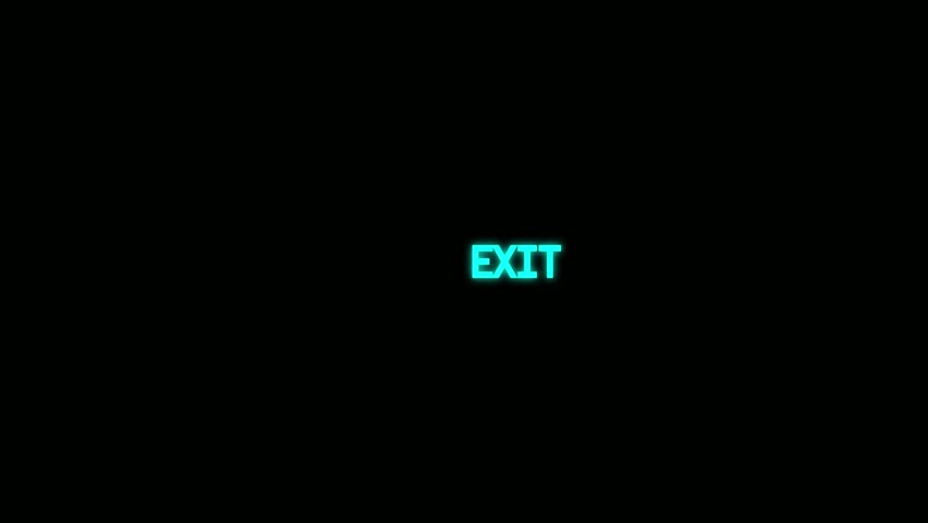 Glowing two tone neon illuminated text "exit". Exit sign , Right direction Arrow with text exit.4k video.