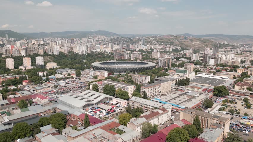 Tbilisi, Georgia - 11th july, 2025: aerial drone view The Boris Paitchadze Dinamo Arena formerly known as Boris Paitchadze National Stadium