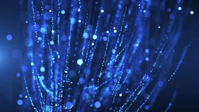 Blue glowing particles flow in vertical streams on a dark background, creating a mesmerizing digital rain effect. Perfect for tech, futuristic, or abstract visuals. seamless loop - Powered by Shutterstock - Get 15% off with code: PIKWIZARD15