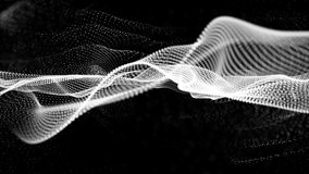 Abstract black and white flowing wave of particles. Futuristic 3D motion background for science, technology, data visualization, or digital network themed projects. seamless loop - Powered by Shutterstock - Get 15% off with code: PIKWIZARD15
