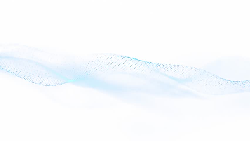 Abstract blue waves from dots move smoothly on a white background, creating a feeling of airiness and technology. Ideal for presentations and scientific projects. Seamless loop.
