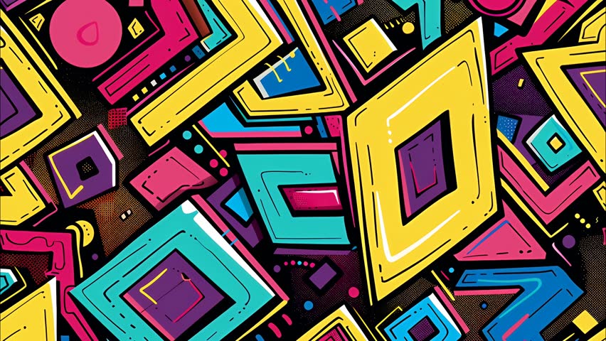 Vibrant and seamless background with anime lines, retro pop art elements, and neon bursts. A perfect blend of nostalgia and digital rebellion for VJ visuals.