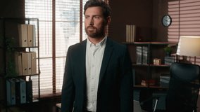 Confident serious angry Caucasian man male guy businessman business employer entrepreneur in office looking at camera crossed hands refuse deny forbid disagree reject no sign protest block protective - Powered by Shutterstock - Get 15% off with code: PIKWIZARD15