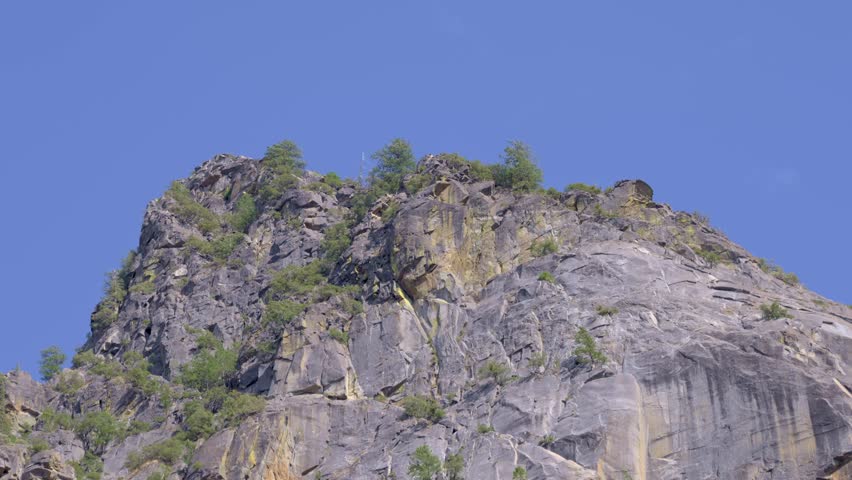 Detailed view of a granite rock formation in Yosemite National Park. Telephoto shot with slight zoom out