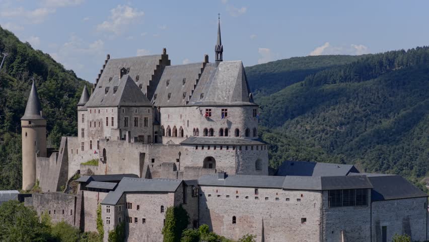 Aerial view of Vianden Castle in Luxembourg