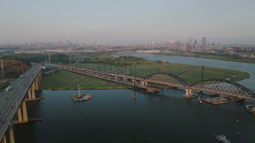 Aerial view of freeway traffic in New Jersey