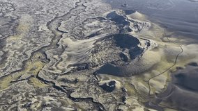 Aerial view of the stark landscape around the Laki volcano, with contrasting dark lava fields and lighter volcanic cones, Skaftárhreppur, Iceland. - Powered by Shutterstock - Get 15% off with code: PIKWIZARD15