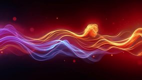 Mesmerizing abstract animation showcases dynamic wave patterns of light in red, orange, blue, and purple. White glowing particles flow alongside, creating an ethereal and energetic visual. Perfect for - Powered by Shutterstock - Get 15% off with code: PIKWIZARD15