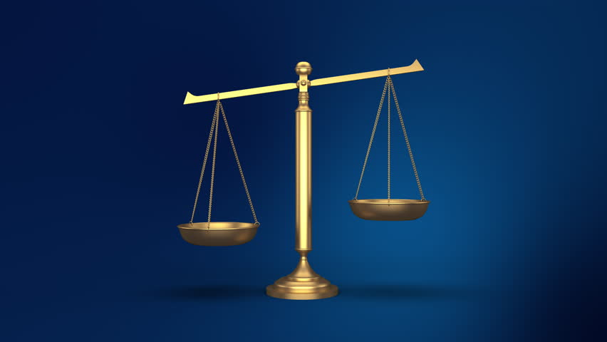 Seamless Loop Golden Traditional Balance Scale on Blue
