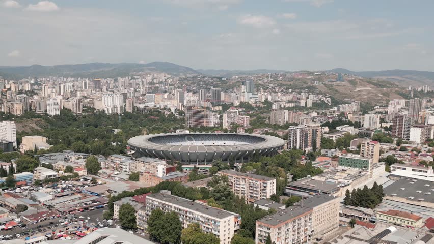 Tbilisi, Georgia - 11th july, 2025: aerial drone view The Boris Paitchadze Dinamo Arena formerly known as Boris Paitchadze National Stadium