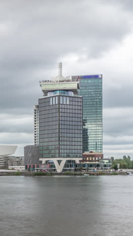 Panoramic view of Amsterdam skyline featuring A