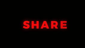 Red glowing animated text showing the word "SHARE" on a dark background. Great for social media, digital content, or communication visuals. - Powered by Shutterstock - Get 15% off with code: PIKWIZARD15