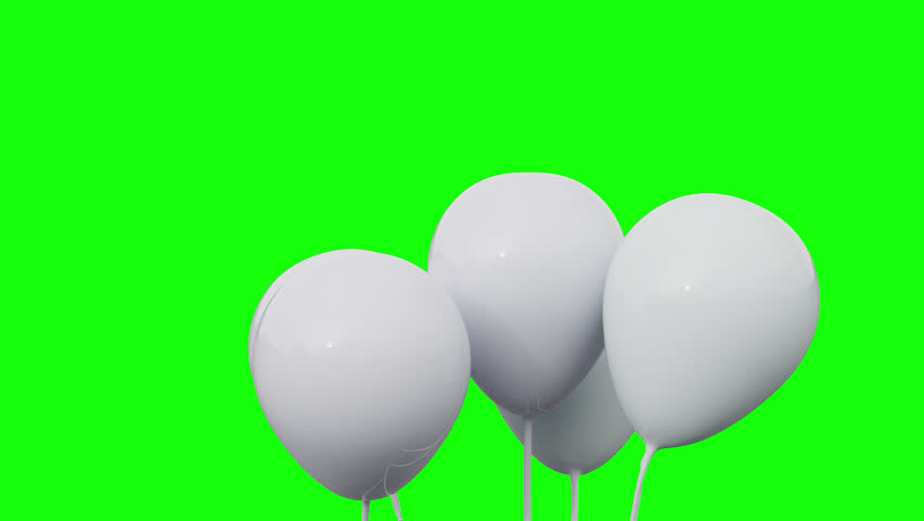 White balloons on green background. 3d animation of white balloons. Group of white party balloons. Floating white balloons isolated