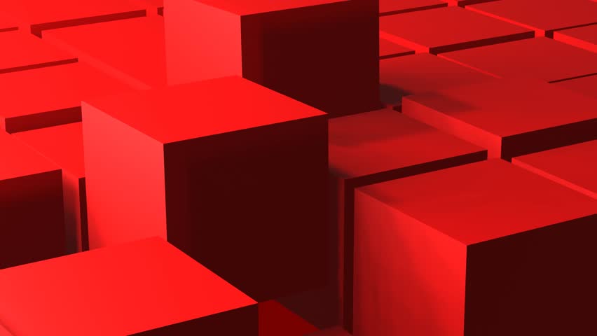 Seamless 3D moving red cubes or blocks animation background.