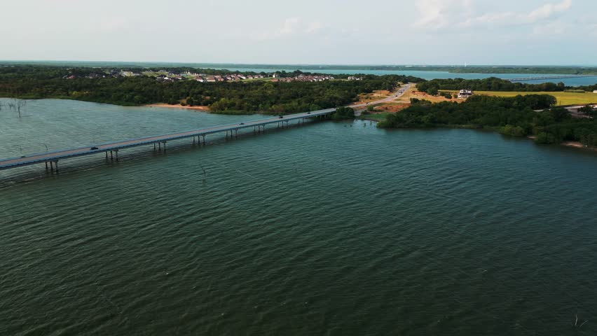 Aerial of Lavon Lake and Bridge in Texas