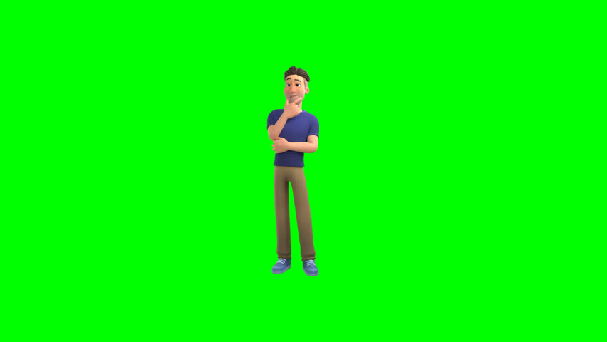 Ezro Quinn 3D Green Screen Character Thinking with Bright Idea Pose – Perfect for Business, Education, and Creative Digital Assets.