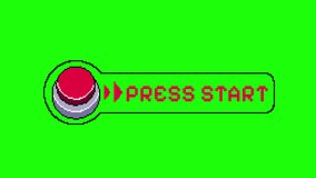 Pixel Art Retro Arcade Game 'Press Start' Red Button on Green Screen Background - 8-Bit Video Game Style - Powered by Shutterstock - Get 15% off with code: PIKWIZARD15