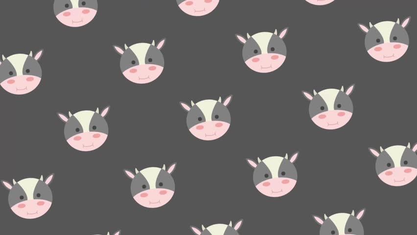 Seamless Pattern of cow in Repetition : Looped animation showing a seamless cow pattern in a continuous, playful design.