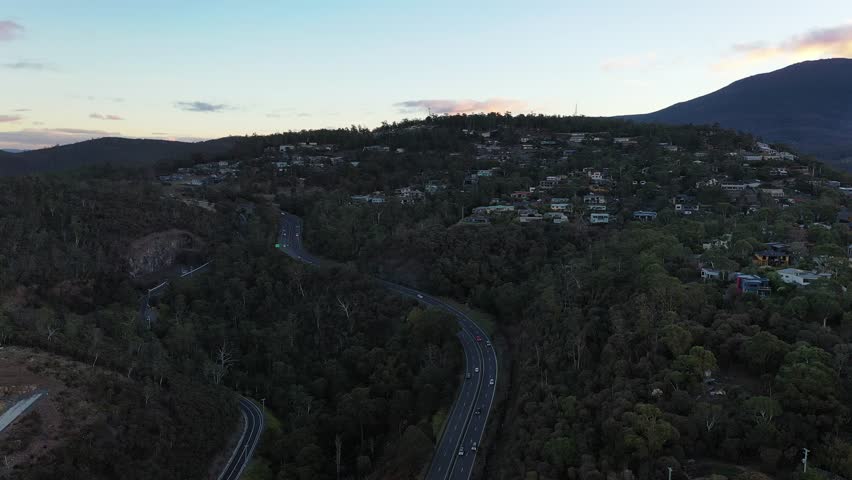 Sunrise over Hobart, Tasmania, Australia Aerial Drone 4K