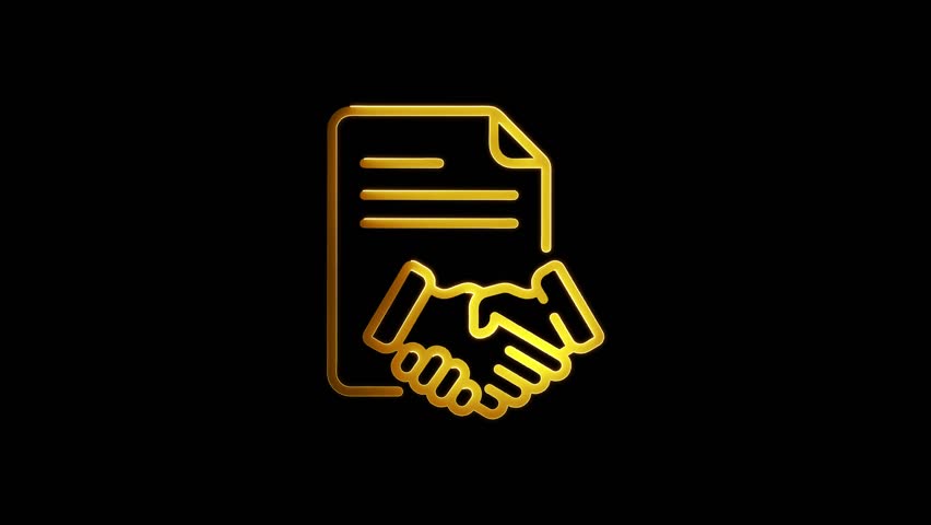 Contract icon animation by yellow color neon mask glow on black background. neon Contract icon.