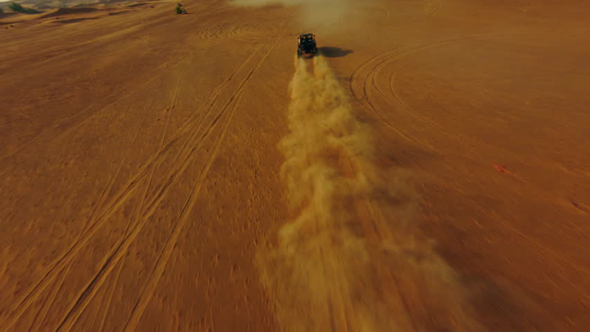 Drone Shot of ATV Vehicle in Dubai Desert, Outdoor Tourist Attraction, Tracking Shot
