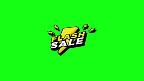 An energetic animated yellow lightning bolt with "FLASH SALE" text, set against a solid green screen. This dynamic overlay is perfect for highlighting quick promotions, limited-time offers. - Powered by Shutterstock - Get 15% off with code: PIKWIZARD15
